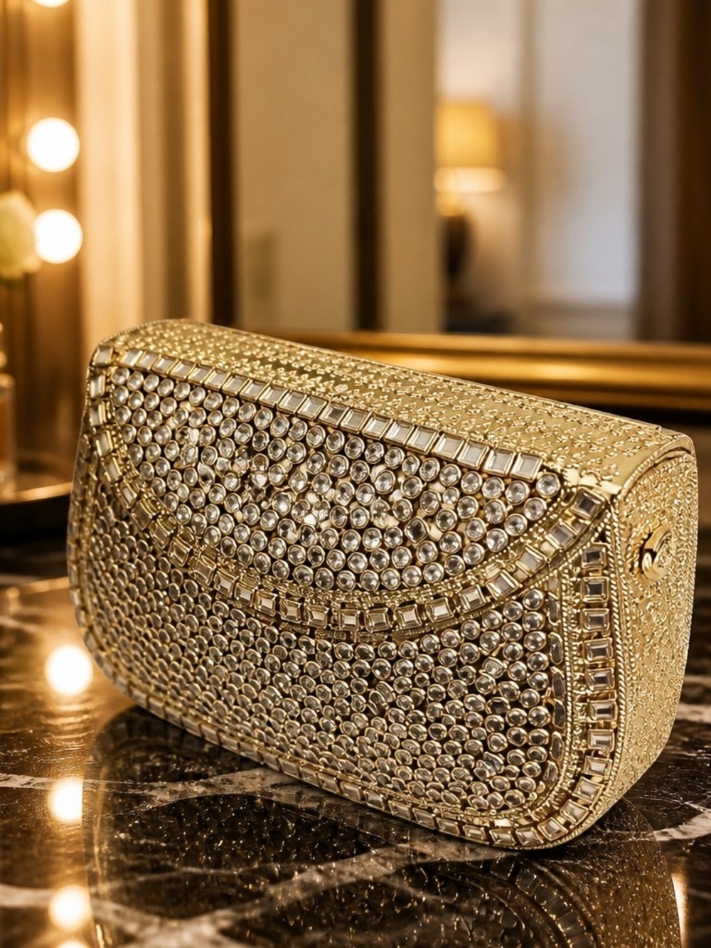 Gold Crystal-Embellished Evening Clutch